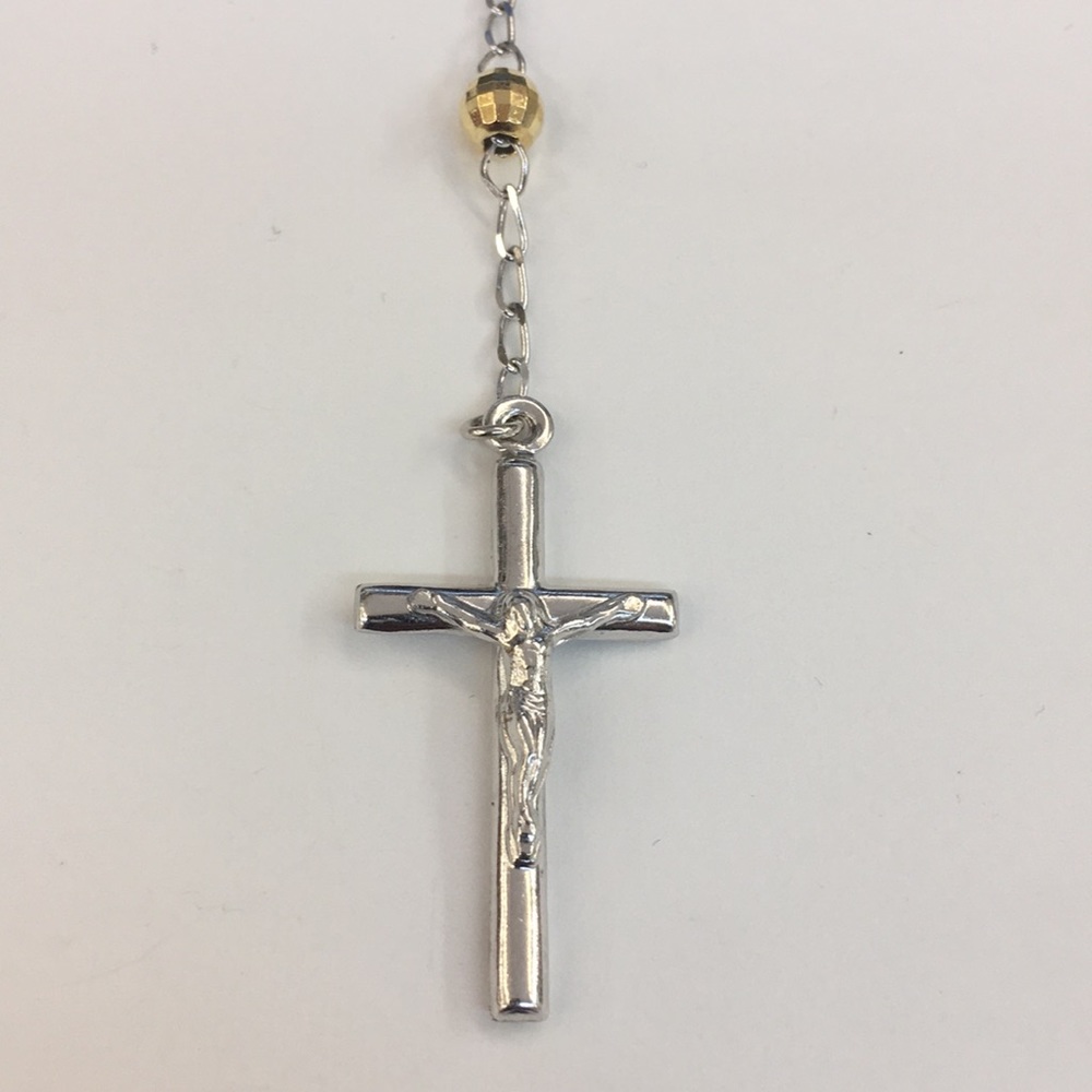 Italian Silver Tri Color Rosary Beads Chain Cross - Picture 5 of 8
